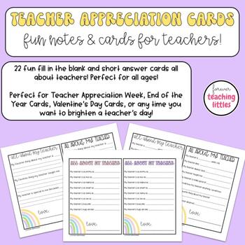 Preview of All About My Teacher | Appreciation Cards | Fill in the Blank | Writing Similes