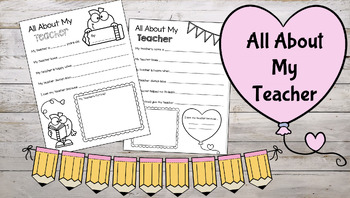 Preview of All About My Teacher Questionnaire Printable - Teacher/Educator Appreciation