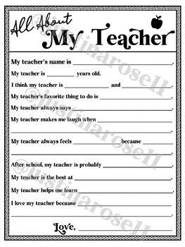 All About My Teacher (Teacher Appreciation/End of the Year Gift)