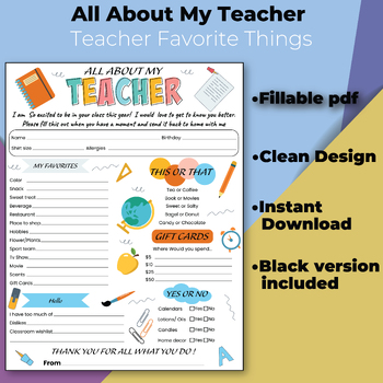 All About My Teacher / Teacher Favorite Things / Get to know the ...
