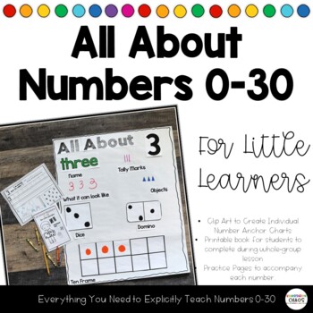 Preview of All About Numbers 0-30 for Little Learners - Anchor Charts Books Worksheets