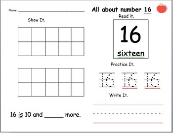 Preview of All About Numbers 11-19 Homework/ Practice/ Worksheets