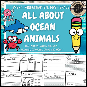 Preview of All About Ocean Animals Writing Bundle Ocean Animal Unit PreK Kindergarten First