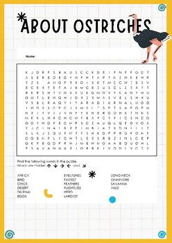 Preview of All About Ostriches: Worksheet Activity Word Search Puzzle