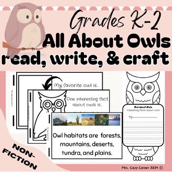Preview of All About Owls | Reading Comprehension Booklet, Writing, & Craft | K-2