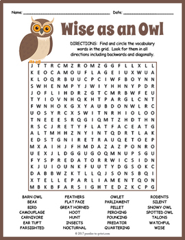 all about owls word search puzzle worksheet activity by puzzles to print