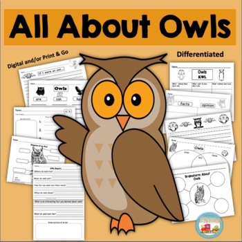 Preview of Comprehensive Owl Study: Writing Prompts, Graphic Organizers, & Diagrams K-2