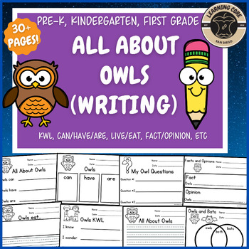 Preview of All About Owls Writing Owls Can Have Are PreK Kindergarten First TK UTK