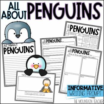 Preview of All About Penguins Informative Writing Prompt with Craft for Winter