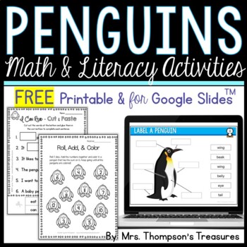 Preview of Free Penguin Math and Reading Activities Printable & Digital