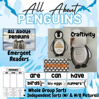 Preview of All About Penguins Shared Text, Emergent Reader, Craft, & CAN HAVE ARE Sort