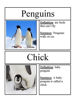 Preview of All About Penguins Vocabulary Cards