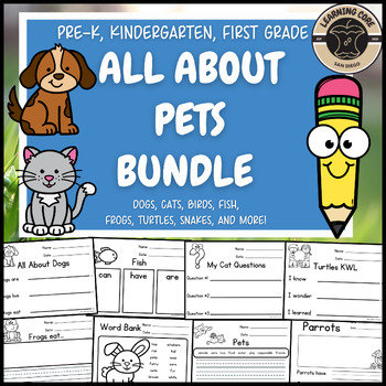 Preview of All About Pets Animals Writing Bundle Pet Animal PreK Kindergarten First TK
