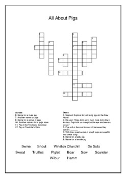 All About Pigs Crossword Puzzle and Word Search Bell Ringer TpT