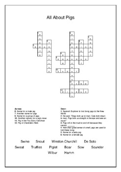 All About Pigs Crossword Puzzle and Word Search Bell Ringer TpT
