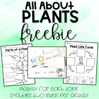 Preview of All About Plants Freebie - Parts of a Plant, Plant Life Cycle, What Plants Need
