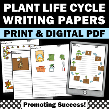 Preview of Spring Summer Writing Paper Journal Life Cycle of a Bean Plant Theme Center ELA