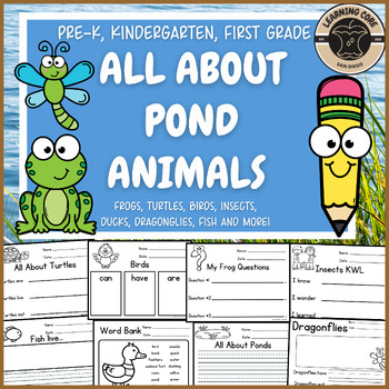 Preview of All About Pond Animals Writing Bundle Pond Unit PreK Kindergarten First Grade TK