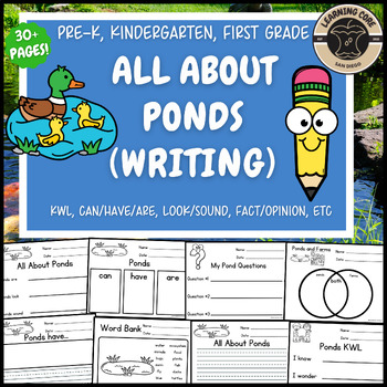 Preview of All About Ponds Writing Pond Unit Ecosystems PreK Kindergarten First TK UTK Pond