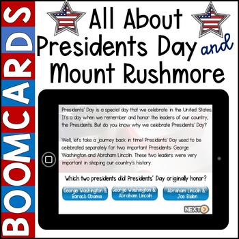 Preview of All About Presidents Day and Mount Rushmore / BOOM Cards