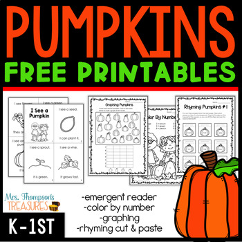Preview of Free Pumpkin Printables - Life Cycle Reader, Graphing, Rhyming, Color by Number