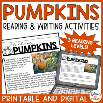 Preview of All About Pumpkins Reading & Writing Activities | Fall Reading Passage