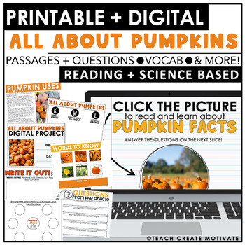 Preview of All About Pumpkins - Reading and Science Activities with Writing Prompts