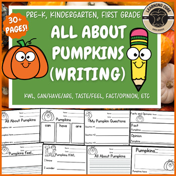 Preview of All About Pumpkins Writing Fall Pumpkins PreK Kindergarten First Grade TK UTK