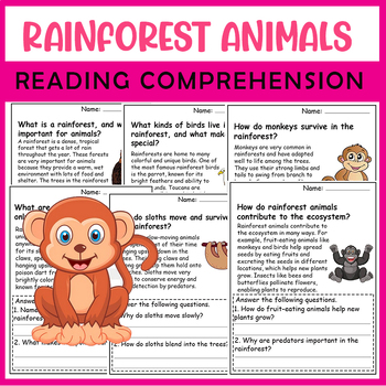 Preview of All About Rainforest Animals | Science Reading Comprehensions