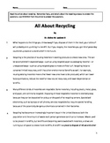 All About Recycling Common Core Reading Comprehension