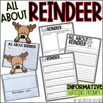 Preview of Reindeer Craft and Informative Writing Prompt | Christmas Bulletin Board Kit