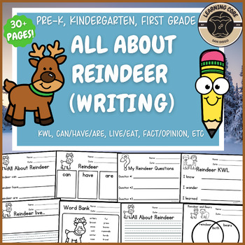 Preview of All About Reindeer Writing Reindeer Unit PreK Kindergarten First TK UTK