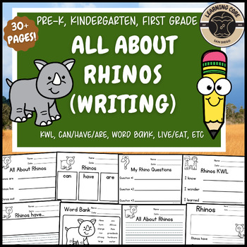 Preview of All About Rhinos Writing Nonfiction Rhino Unit PreK Kindergarten First TK UTK