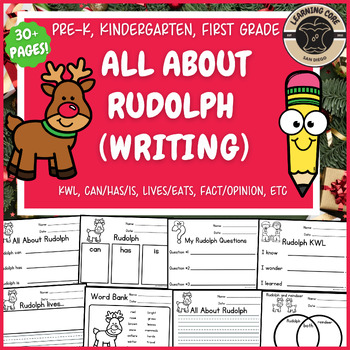 Preview of All About Rudolph Writing Rudolph Unit PreK Kindergarten First TK UTK