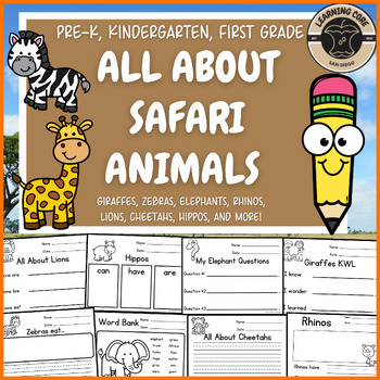 Preview of All About Safari Animals Writing Bundle Safari Animal PreK Kindergarten First TK