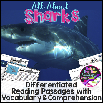 Preview of All About Sharks Leveled Reading Passages with Comprehension Questions