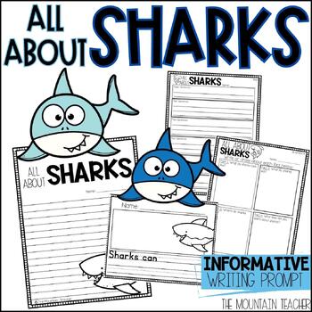 Preview of All About Sharks Writing Prompt and Shark Craft with Ocean Animal Bulletin Board