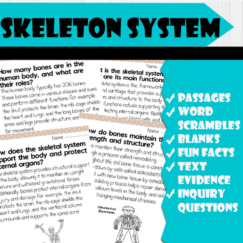 Preview of All About Skeleton System | Science Reading Comprehensions, and Worksheets