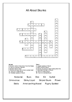 All About Skunks Crossword Puzzle and Word Search Bell Ringer