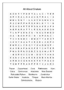 All About Snakes Crossword Puzzle and Word Search Bell Ringer Enrichment