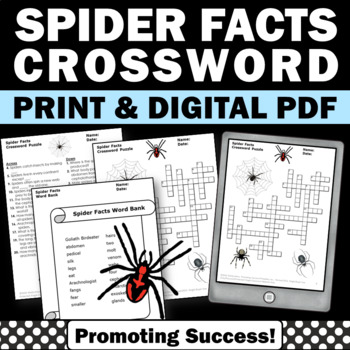 Preview of All About Spiders Halloween Science Morning Work Crossword Puzzle Activities