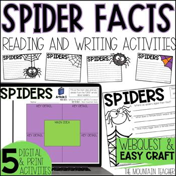 Preview of All About Spiders Reading Comprehension Activities, Webquest & Writing Craft