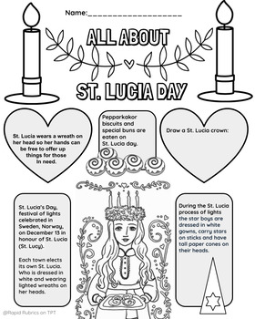 Preview of All About St. Lucia Day Holidays Around the World Coloring Page Colouring