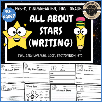 Preview of All About Stars Writing Solar System Unit Stars PreK Kindergarten First TK UTK