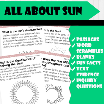 Preview of All About Sun | Science Reading Comprehensions, and Worksheets