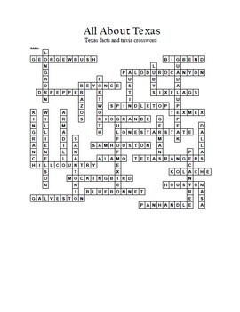 All About Texas Crossword Puzzle by The Lit Guy TPT