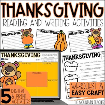 Preview of All About Thanksgiving Reading Comprehension Activities Webquest & Writing Craft