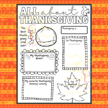 Preview of All About Thanksgiving fall Poster Creative Writing Activity coloring sheets 1st