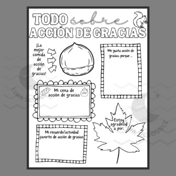 Preview of All About Thanksgiving fall Poster in spanish Writing coloring sheets Activities