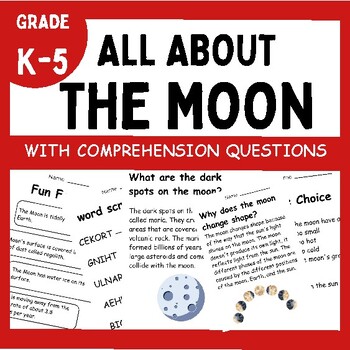 Preview of All About The Moon | Comprehension questions | Activities
